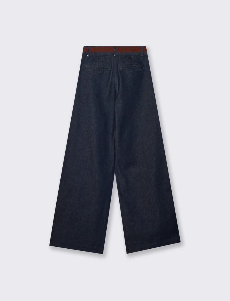 Jeans palazzo a vita alta con nervature - Denim