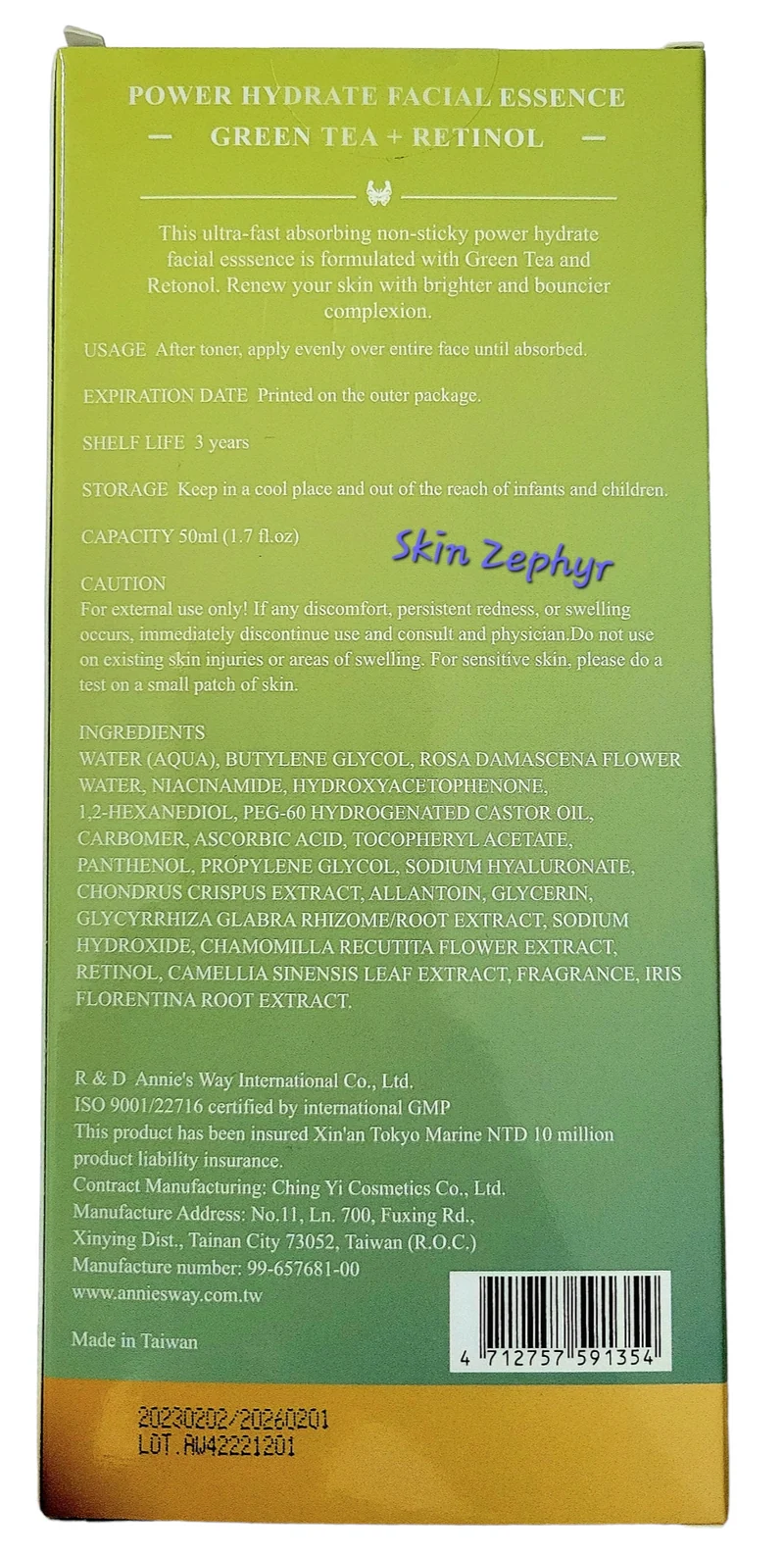 Annie's Way Power Hydrate Green Tea and Retinol Facial Essence
