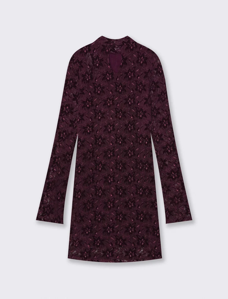 Vestito corto manica lunga a tubino - Bordeaux