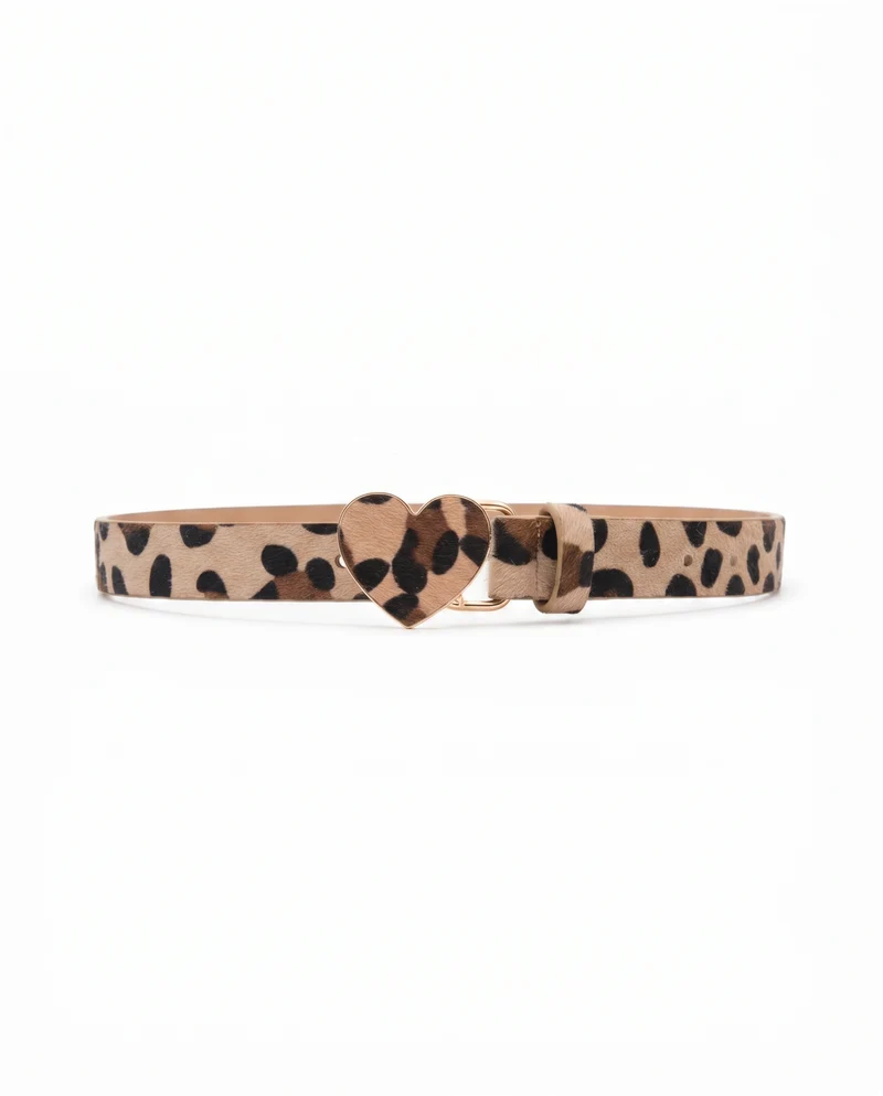 Cintura finto cavallino con fibbia cuore - Beige