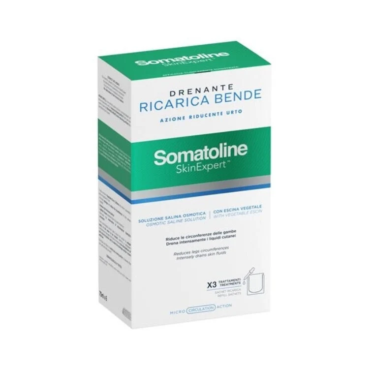 Somatoline Cosmetic - Skin Expert - Drenante Draining - Ricarica Bende - Wraps Refill - Azione Riducente Urto - Shock Reducing Action - Soluzione Salina Osmotica - Osmotic Saline Solution