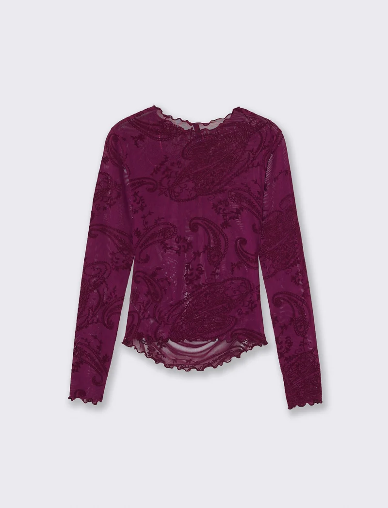 T-shirt in rete con arriccio e stampa flock - Viola ametista
