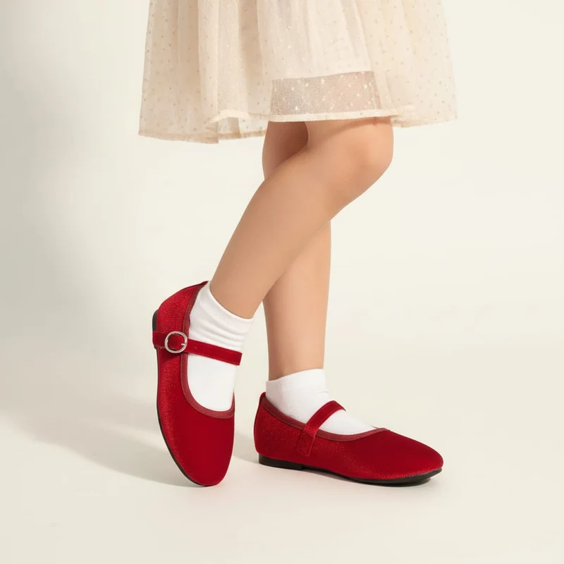 Ballerina in velluto con fibbia per bambina - Bordeaux