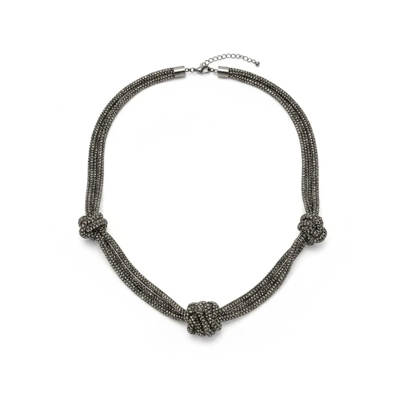Collana tubolare con strass e nodi - canna di fucile