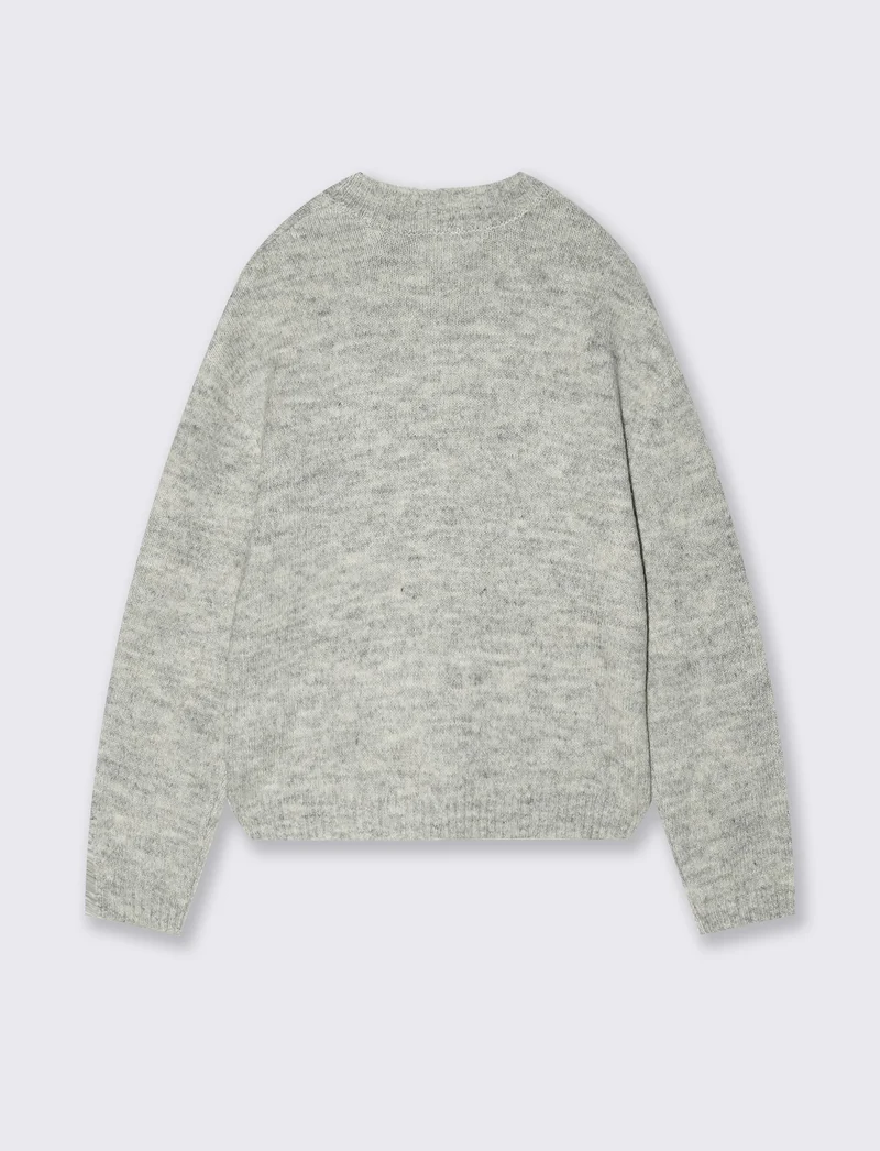 Maglia girocollo bambina con fiori di pietre - Grigio mel.