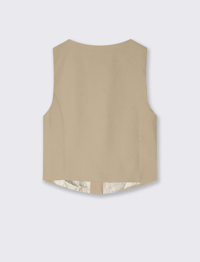Gilet da bambina con bottoni gioiello - Beige scuro