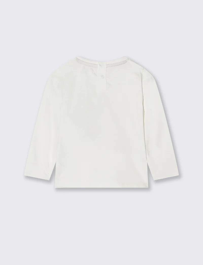 T shirt girocollo con stampa orsetto - Bianco latte