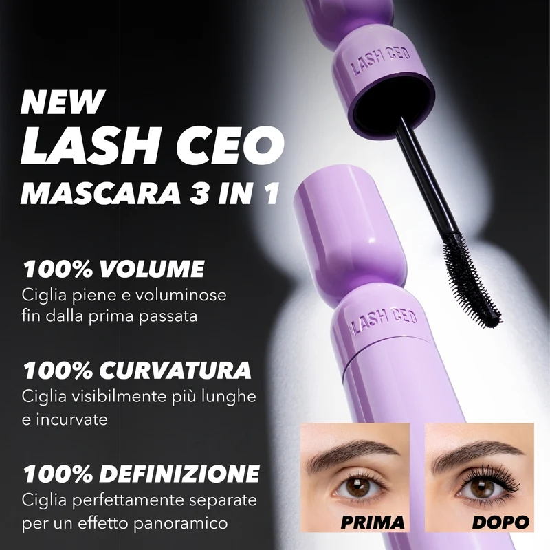 Mulac Lash Ceo Mascara 3 in 1 Volumizzante, Allungante e Incurvante