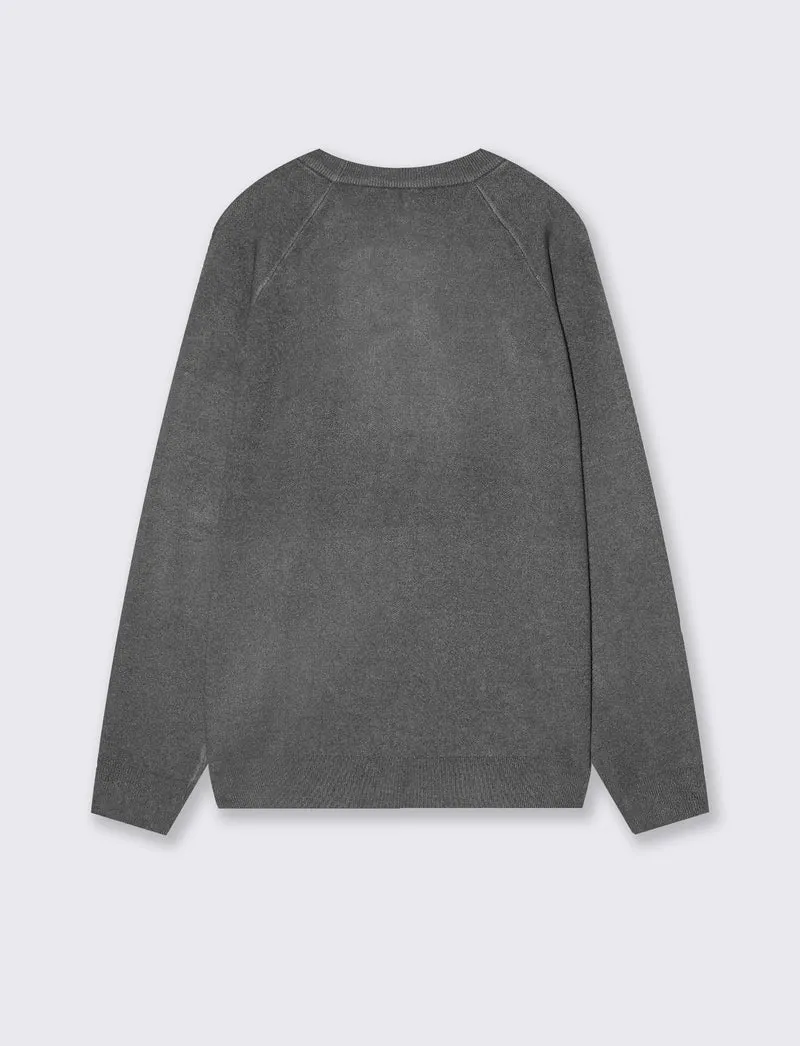 Maglia girocollo felpa con ricamo - Grigio mel.