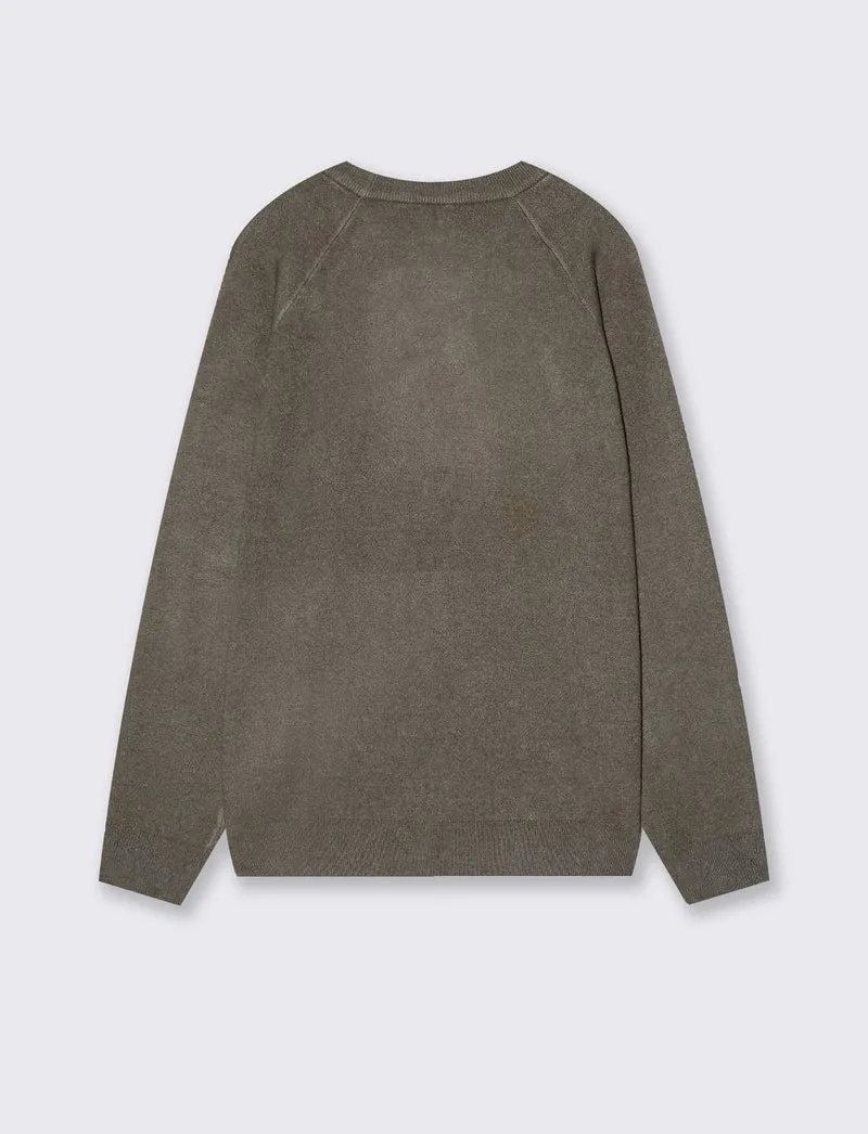 Maglia girocollo felpa con ricamo - Verde kaki