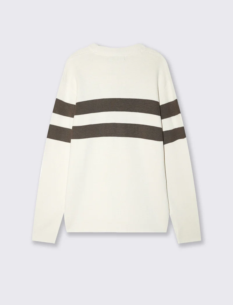Maglia girocollo con fascia a contrasto - Bianco sporco
