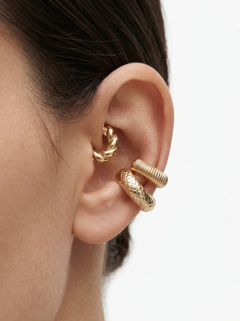 Set di 3 ear cuff a doppio cerchio - Oro