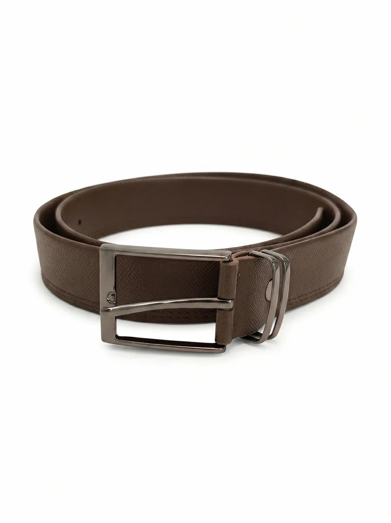Cintura uomo doppio passante metallo doppia cucitura - Marrone