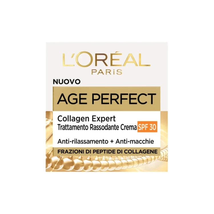 L'Oréal Paris - Age Perfect - Collagen Expert - Trattamento Rassodante Crema - Anti-Rilassamento + Anti-Macchie - Frazioni Di Peptide Di Collagene - SPF 30