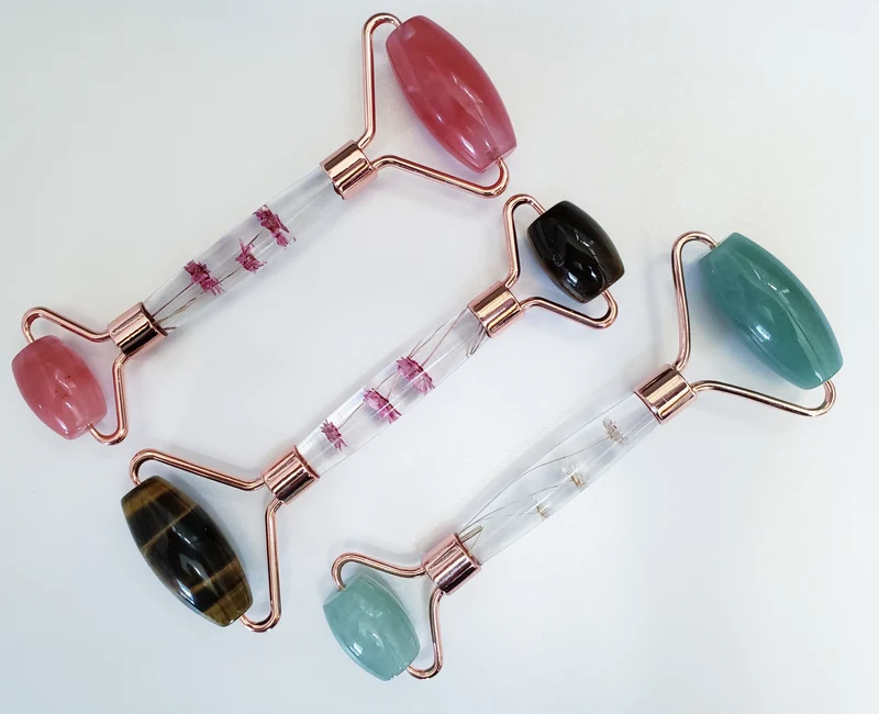 Green Aventurine, Tiger Eye and Cherry Quartz Facial Rollers