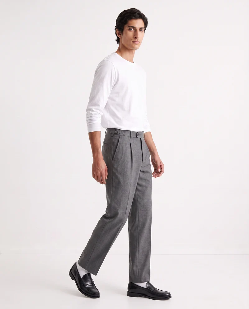 Pantaloni Chino Formali con Fibbia Laterale - Antracite melange
