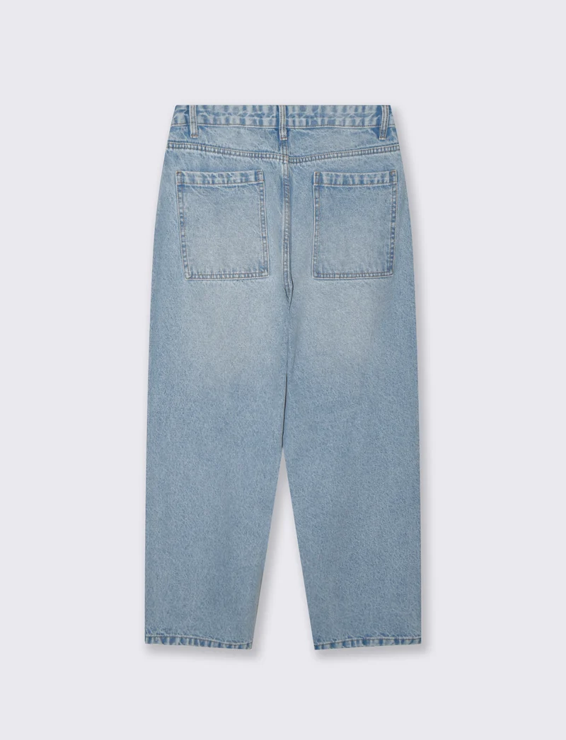 Jeans Tapered Wide Leg Effetto Slavato - Denim chiaro