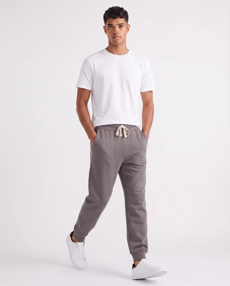 Pantaloni Baggy Fit in Felpa Misto Cotone - Grigio