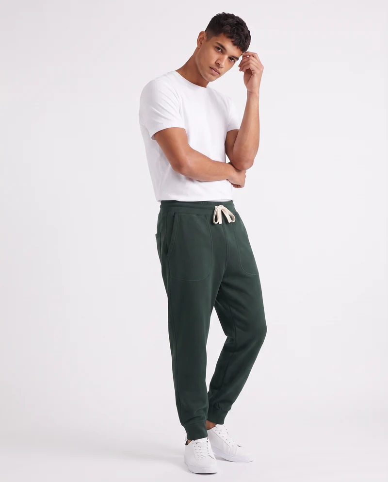 Pantaloni Baggy Fit in Felpa Misto Cotone - Verde scuro