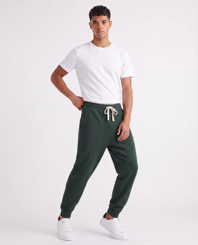 Pantaloni Baggy Fit in Felpa Misto Cotone - Verde scuro