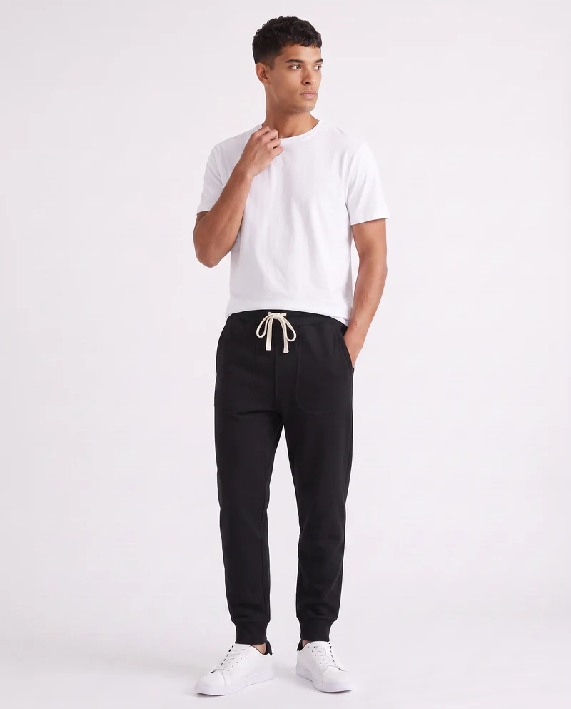 Pantaloni Baggy Fit in Felpa Misto Cotone - Nero