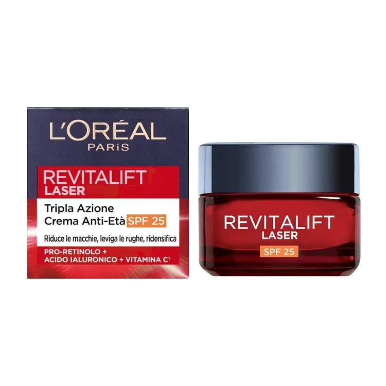 L'Oréal Paris - Revitalift Laser - Tripla Azione Crema Anti-Età - Pro-Retinolo + Acido Ialuronico + Vitamina C - SPF 25