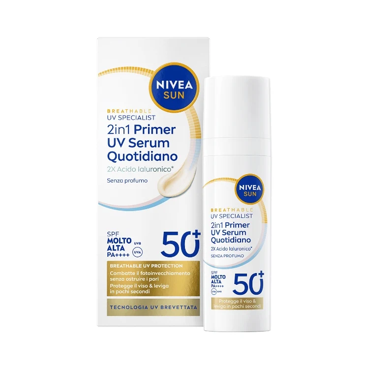 Nivea - Nivea Sun - Breathable UV Specialist - 2In1 Primer UV Serum Quotidiano - 2X Acido Ialuronico - Senza Profumo - SPF 50+