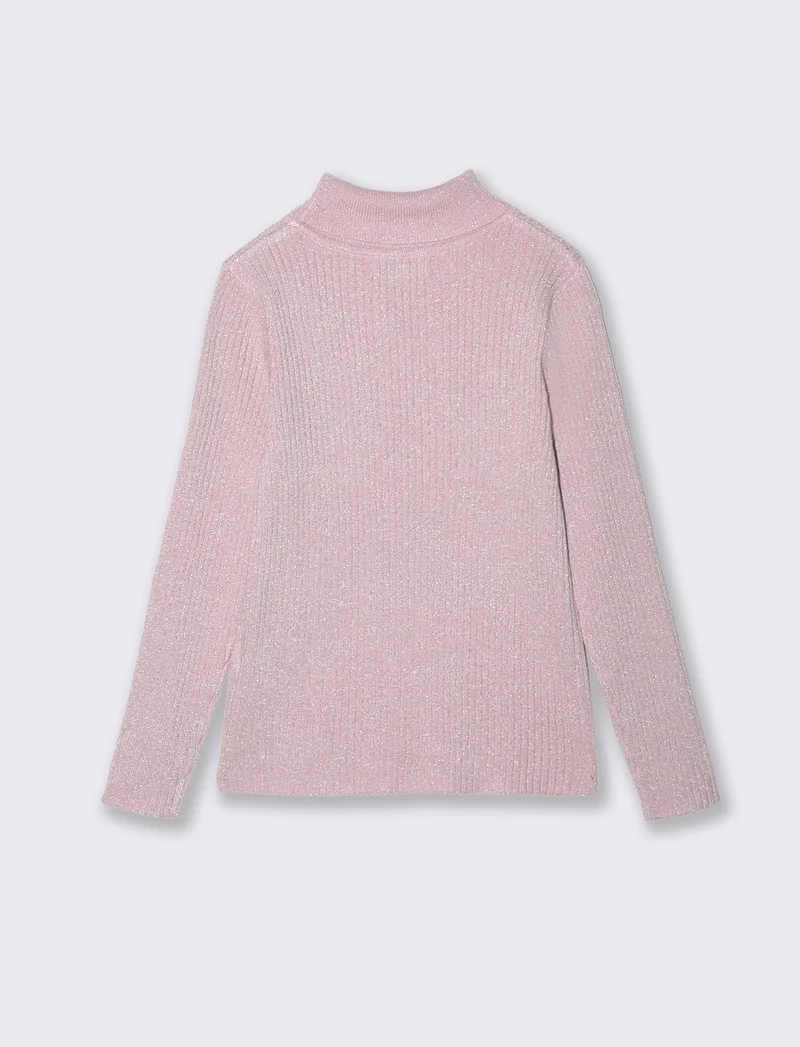 Maglia collo alto bambina in costina - Rosa polvere