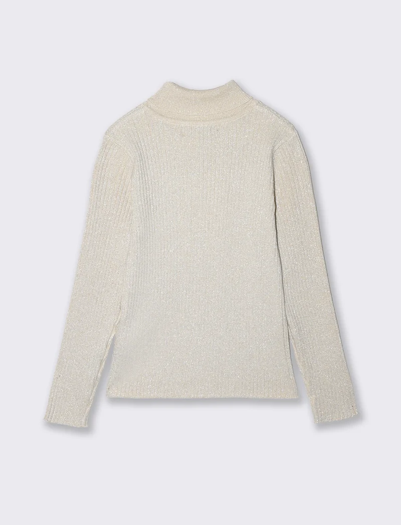 Maglia collo alto bambina in costina - Beige