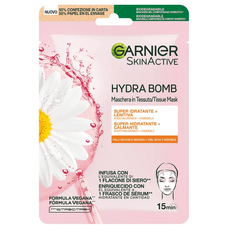 Garnier Skin Active Hydra Bomb - Maschera in Tessuto Camomilla e Acido Ialuronico