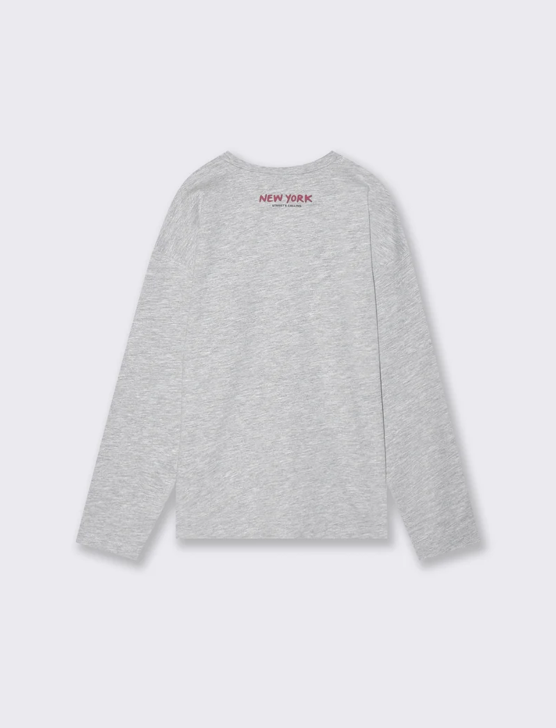 T-shirt fiammata con stampa colorata - Grigio mel.