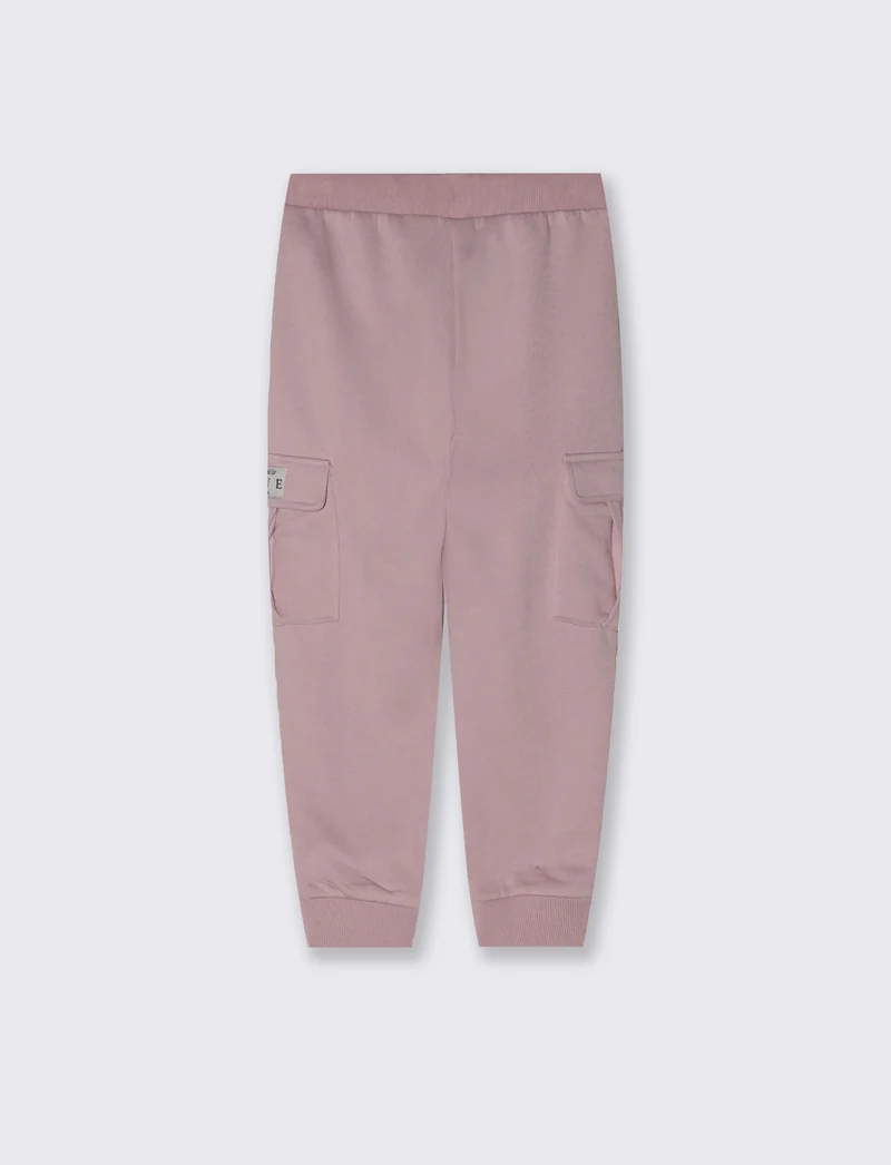 Pantaloni in felpa tasconati con nastro - Rosa polvere