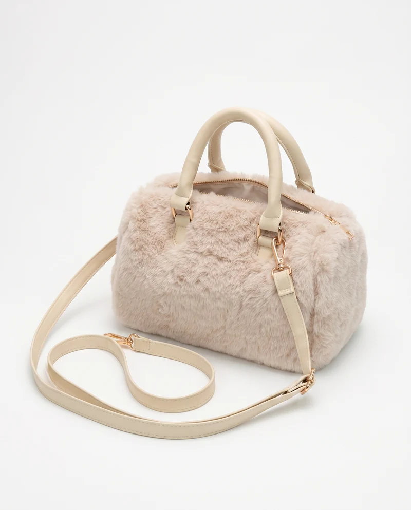 Bauletto in pelliccia sintetica lucida - Beige