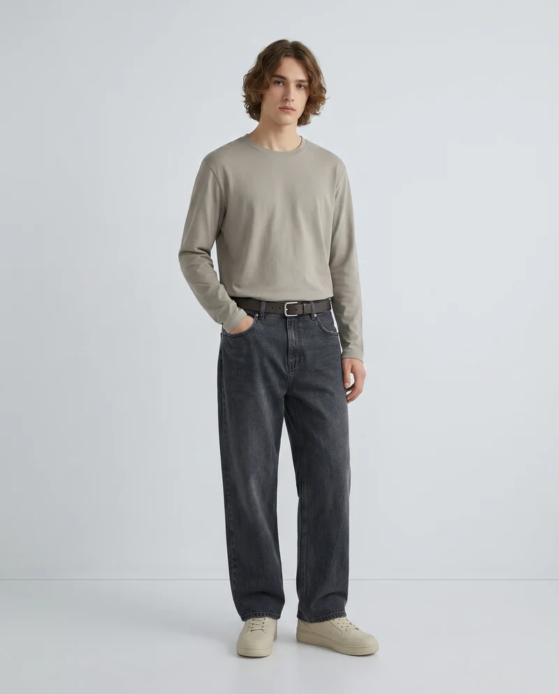 Jeans baggy fit blu scuro effetto slavato - DENIM SCURO