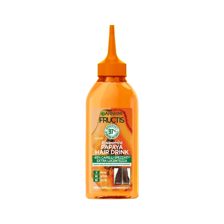 Garnier - Fructis - Riparatrice Papaya Hair Drink - -93% Capelli Spezzati - Extra Lucentezza - Balsamo Lamellare Con Risciacquo Effetto Instantaneo - Per Capelli Danneggiati