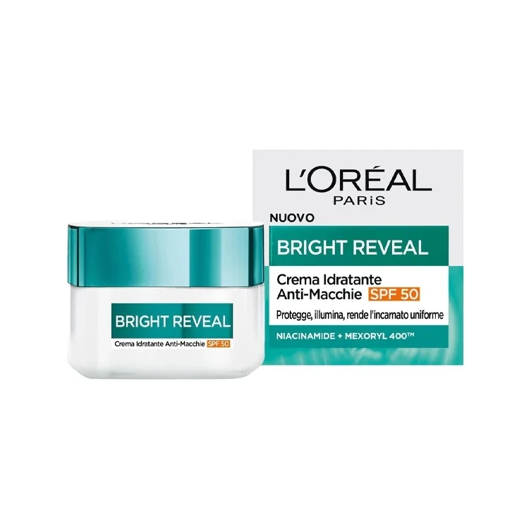L'Oréal Paris - Bright Reveal - Crema Idratante Anti-Macchie - Protegge, Illumina, Rende L'incarnato Uniforme - Niacinamide + Mexoryl 400 - SPF 50