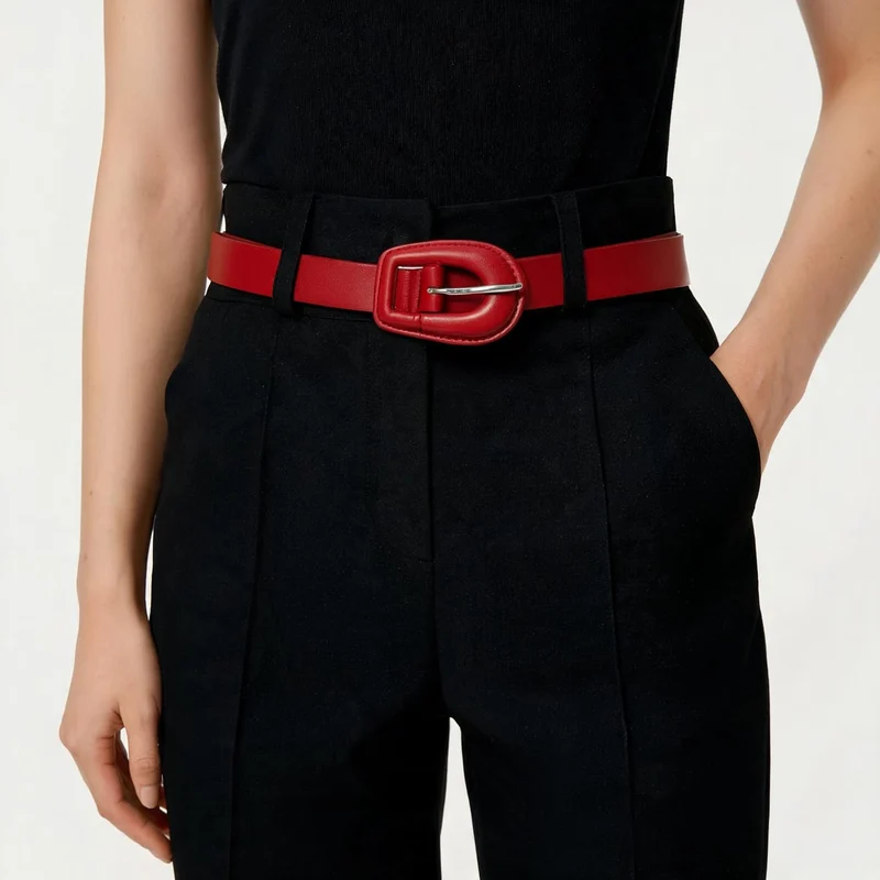 Cintura in finta pelle con fibbia elegante - Rosso