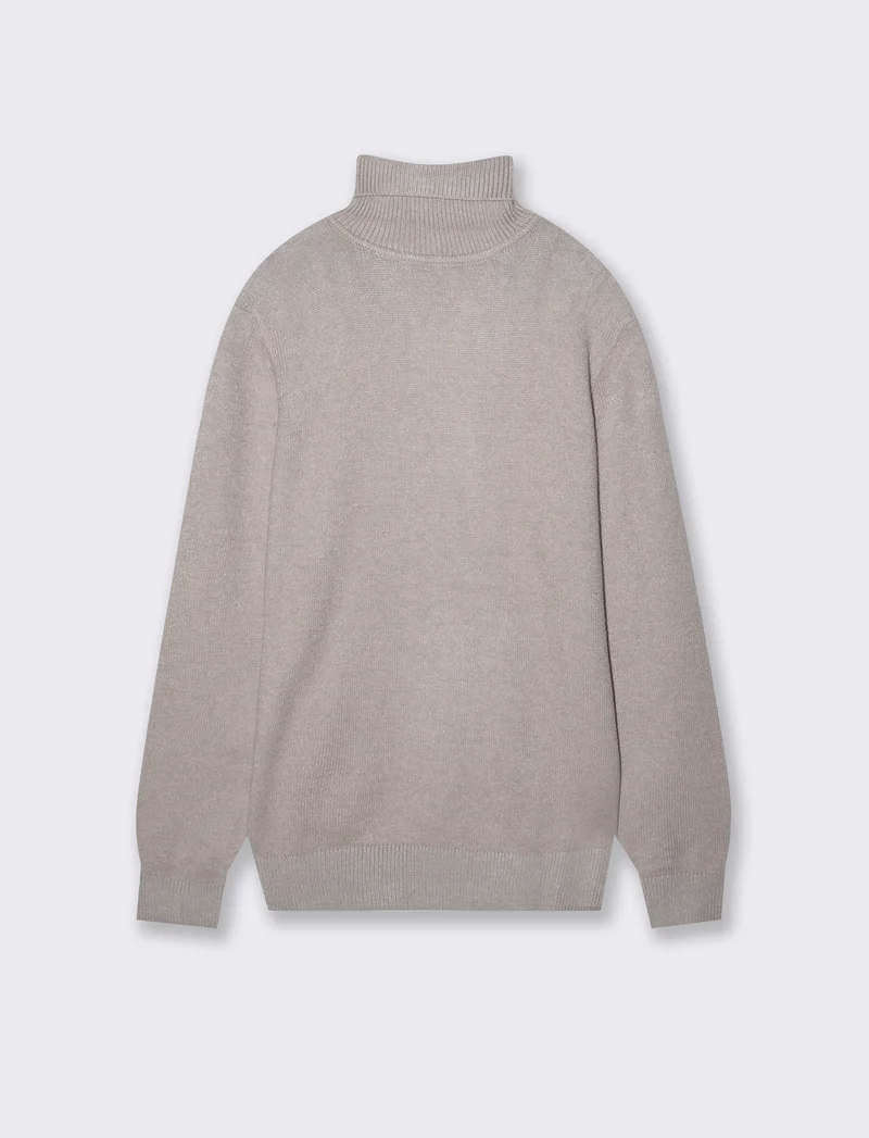 Maglia Collo Alto Filato Premium Rasato - Tortora melange