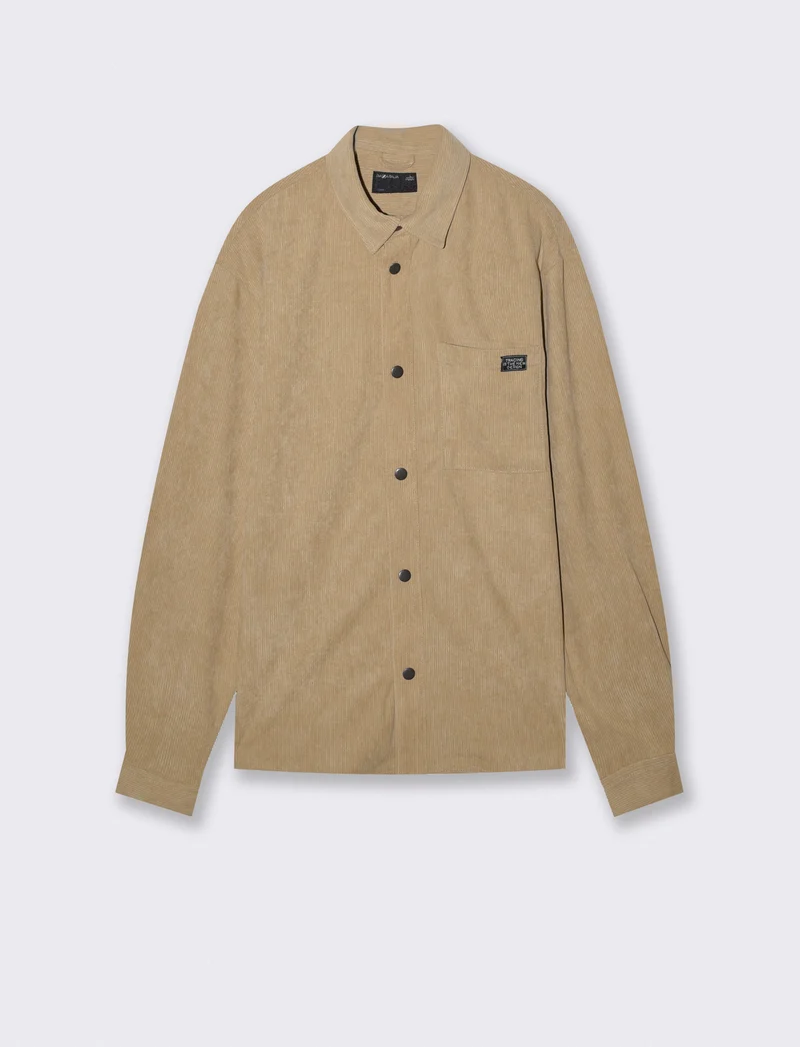 Camicia in velluto regular fit con tasca - Beige