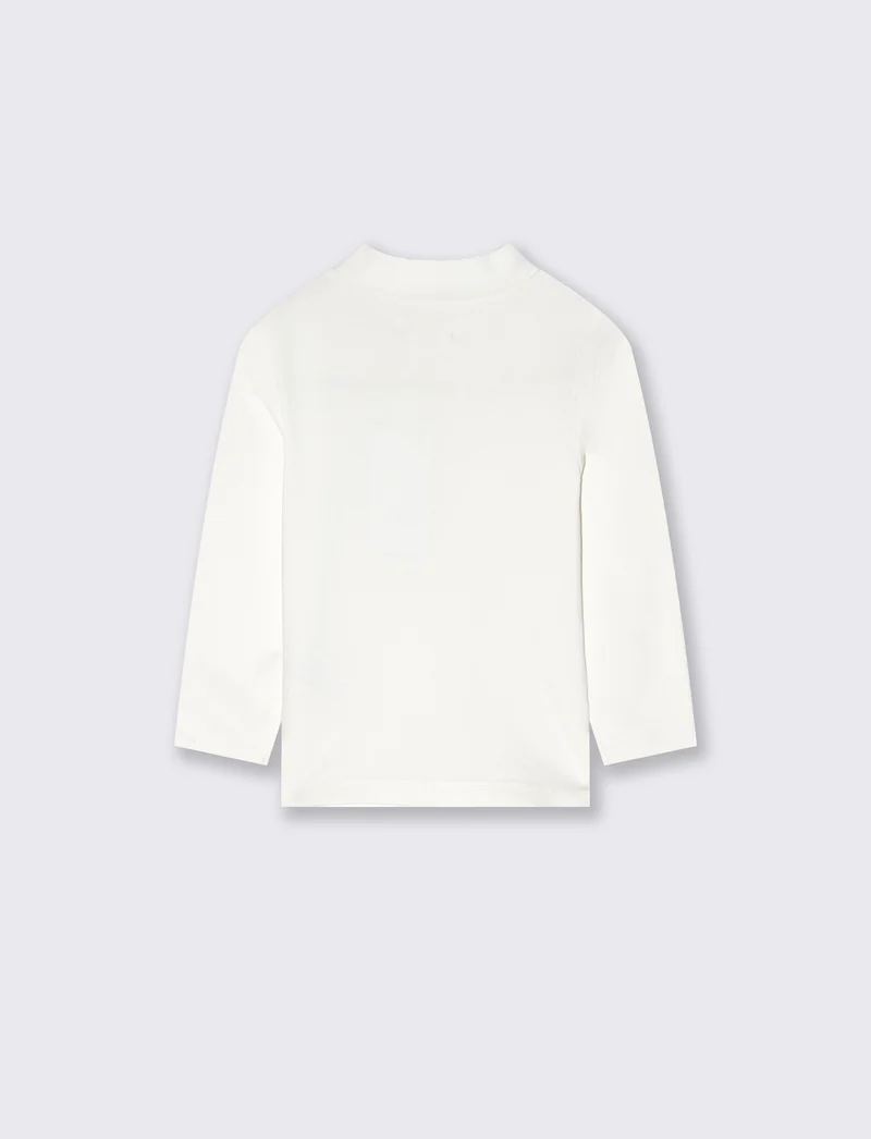 T-shirt interlock collo alto tinta unita - Bianco latte