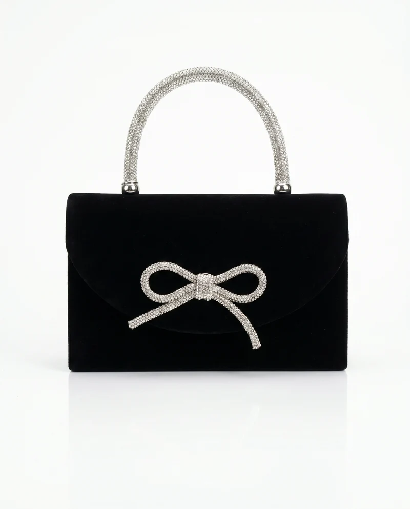 Borsetta rigida in velluto con fiocco - Nero