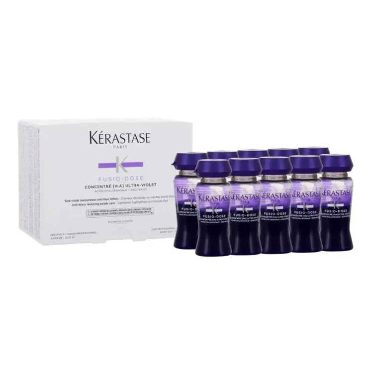 Kérastase - Fusion-Dose - Concentré [H.A] Ultra Violet - Acide Hyaluronique + Edelweiss - Soin Violet restaurateur Anti-Faux Reflets - Cheveux Décolorés Ou Méchés Blond Froid - Anti-Brass Restoring Purple Care - Lightened Highlighted Cool Blonde Hair
