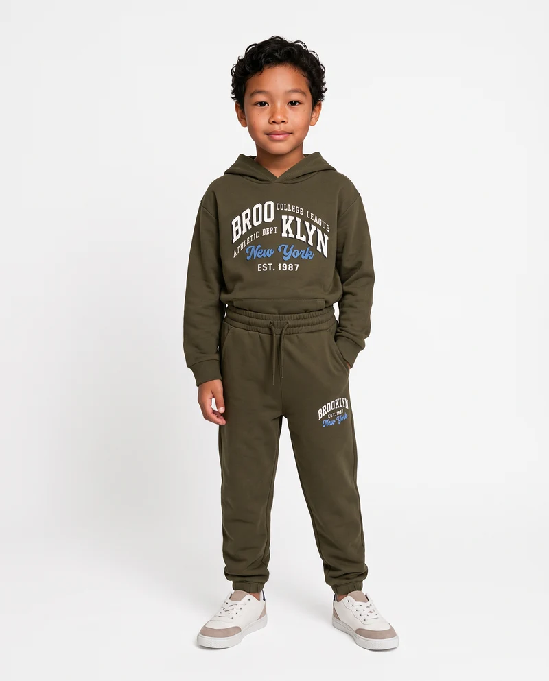 Jogger in felpa con stampa college - Verde militare
