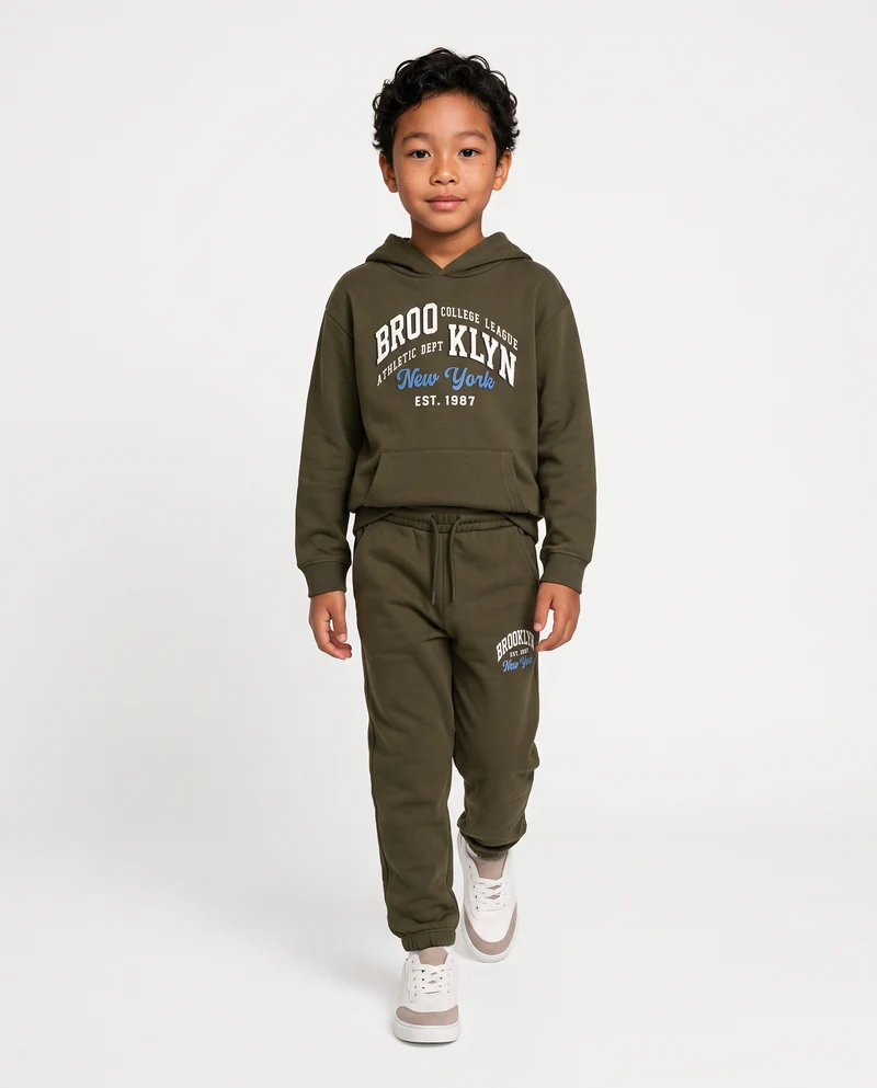 Jogger in felpa con stampa college - Verde militare