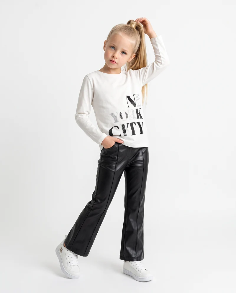 Leggings flare fit in finta pelle glamour - Nero