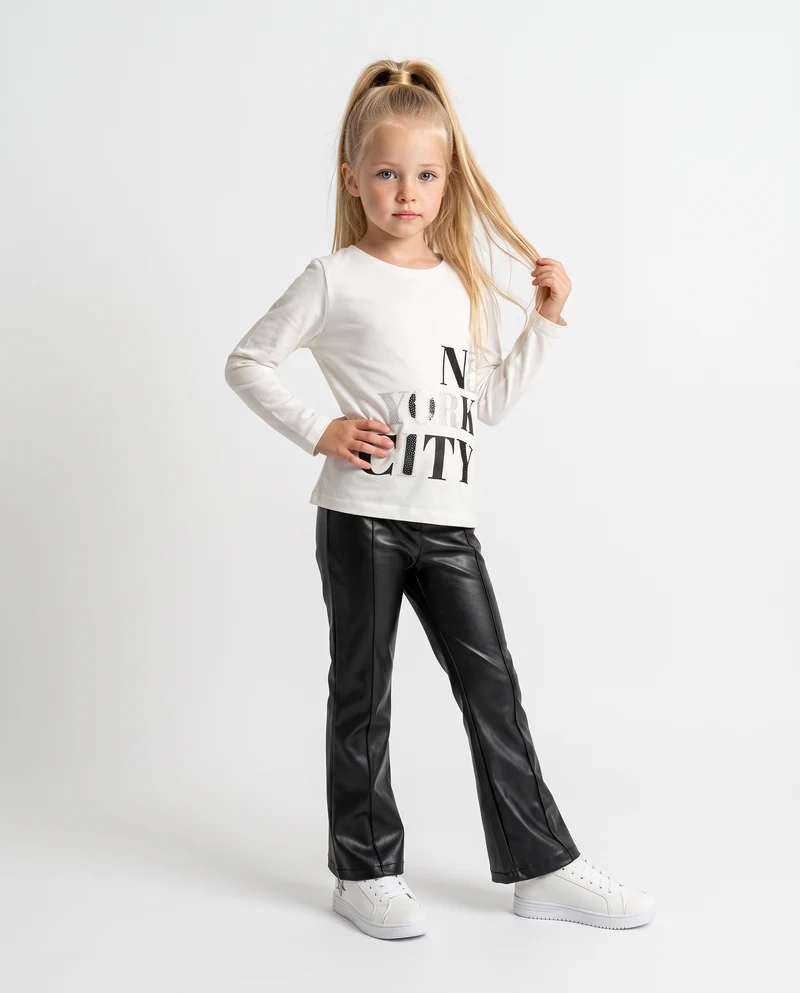 Leggings flare fit in finta pelle glamour - Nero
