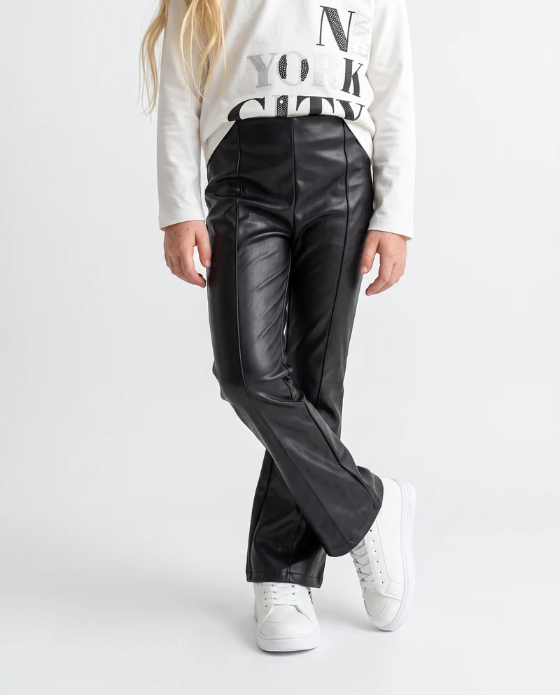 Leggings flare fit in finta pelle glamour - Nero