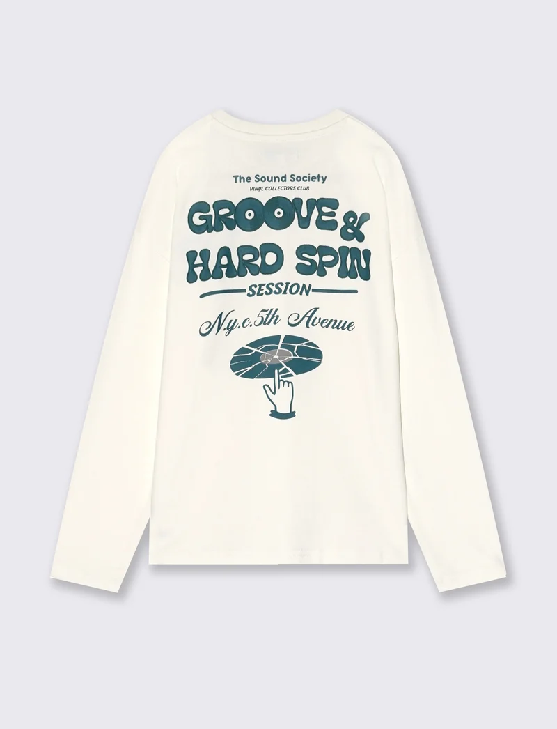 T-shirt loose in jersey peach con stampe - Bianco latte