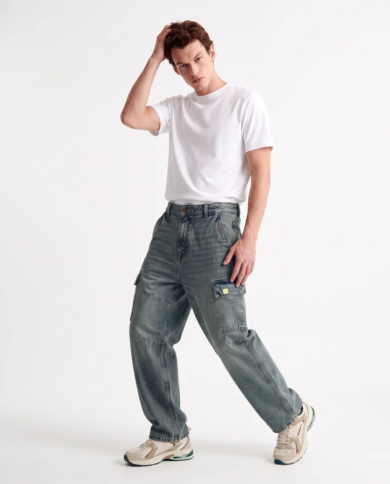 JEANS BAGGY CARGO FIT CON TASCONI SLAVATI - Denim