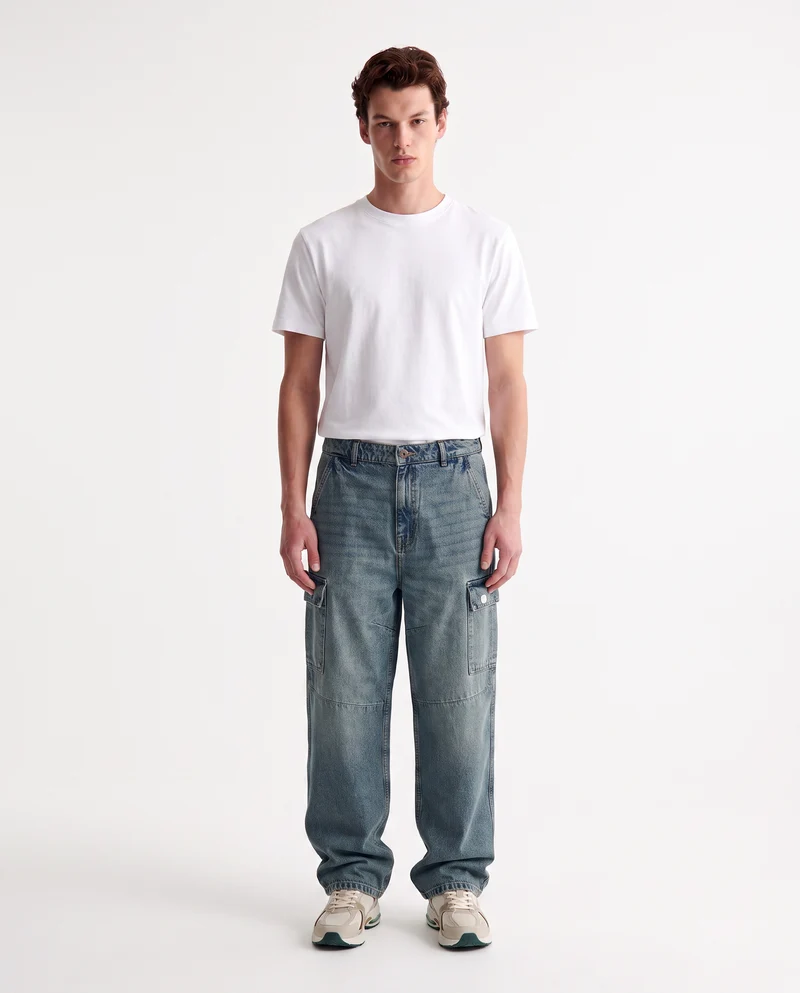 JEANS BAGGY CARGO FIT CON TASCONI SLAVATI - Denim